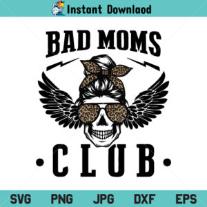 Bad Moms Club Skull Bun SVG, Bad Moms Club SVG, Leopard Mom Skull SVG, PNG, DXF, Cricut, Cut File, Clipart, Silhouette