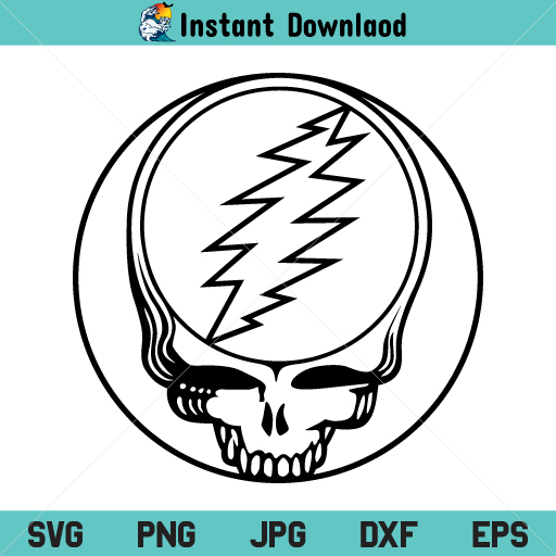 Grateful Dead Stealie Outline with Bolt SVG, Grateful Dead SVG, Grateful Dead Steal Your Face SVG, PNG, DXF, PNG, DXF, Cricut, Cut File, Clipart, Silhouette