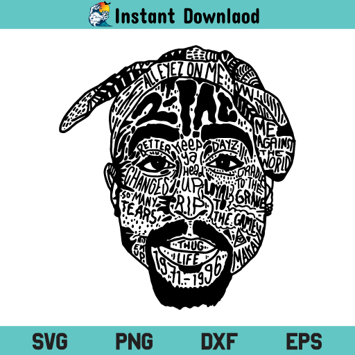 TuPac Shakur SVG, 2Pac Shakur SVG, TuPac Shakur with Bandana SVG, Rapper SVG, TuPac SVG, 2Pac SVG, 2PAC Rapper SVG, Tupac Shakur Portrait SVG, PNG, DXF, Cricut, Cut File