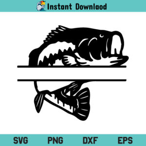 Bass Fish Monogram SVG, Bass Fish Monogram SVG Cut File, Bass Fish Monogram SVG Design File, Bass Fish SVG, Monogram SVG, Bass Fish Split Monogram SVG, Bass Fish, Split Monogram, SVG, PNG, DXF, Cricut, Cut File