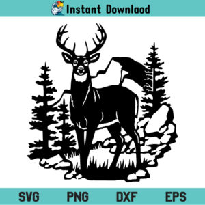 Deer Forest SVG, Deer Forest SVG File, Deer Forest Mountain SVG, Deer Scene SVG, Deer SVG, Deer SVG File, Deer And Mountain SVG, Deer Mountains SVG, Deer And Forest SVG, Deer, Forest, Mountain, SVG, PNG, DXF, Cricut, Cut File, Clipart