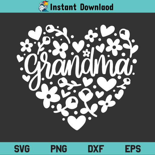 Grandma Floral Heart SVG, Grandma Floral Heart SVG File, Grandma Heart Floral SVG File, Grandma SVG, Heart SVG, Floral SVG, Flowers SVG, Grandmother SVG, Mother's Day SVG, Grandma Heart Floral, SVG, PNG, DXF, Cricut, Cut File