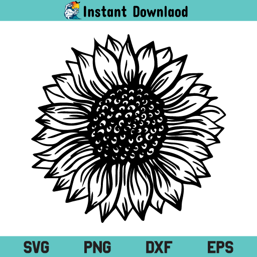 Sunflower SVG, Sunflower SVG File, Sunflower Black and White SVG, Sunflower SVG Design, Flower SVG, Sunflower PNG, Sunflower DXF, Sunflower Cricut, Sunflower Cut File, Sunflower Instant Download