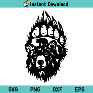 Bear Face Paw SVG, Bear Face In Paw SVG, Bear Face SVG, Bear Paw SVG, Wild Grizzly Bear SVG, Bear, Face, Paw, SVG, PNG, DXF, Cricut, Cut File, Clipart, Silhouette, Instant Download