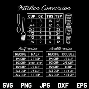 Kitchen Conversion SVG, Kitchen Conversion SVG File, Kitchen Conversion SVG Design, Conversion Chart SVG, Kitchen SVG, PNG, DXF, Cricut, Cut File