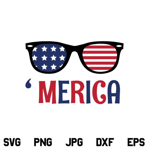 Merica SVG, Merica SVG File, Merica SVG Design, 4th of July SVG, American Flag SVG, US Flag SVG, Sunglasses SVG, PNG, DXF, Cricut, Cut File