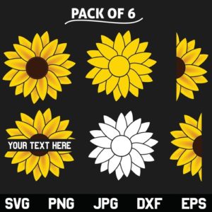 Sunflower SVG, Half Sunflower SVG, Sunflower Monogram SVG, Flower SVG, Sunflower SVG Bundle, Sunflower, SVG, PNG, DXF, Cricut, Cut File