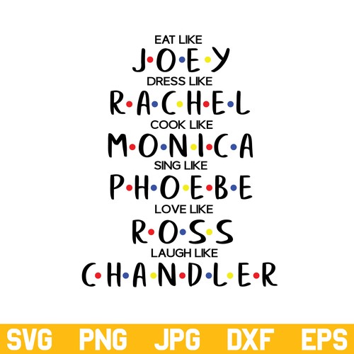 Eat Like Joey SVG, FRIENDS Quote SVG, Doing Like Friends Names SVG, Eat Like Joey Dress Like Rachael SVG, Dress Like Rachael SVG, Cook Like Monica SVG, Friend TV Show SVG, PNG, DXF, Cricut, Cut File