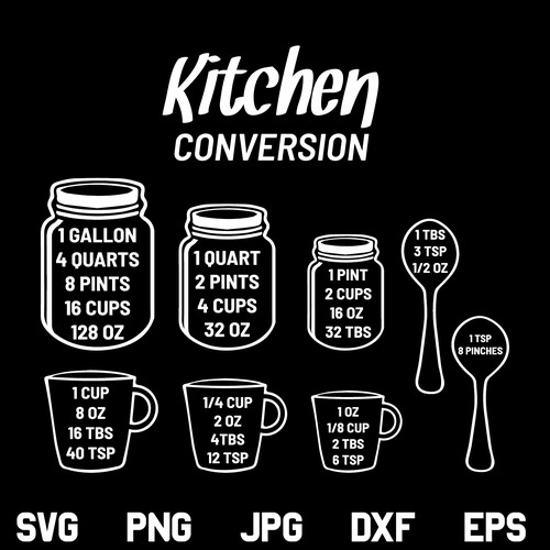 Kitchen Measurement Conversion Chart SVG, Kitchen Measurement Chart SVG, Kitchen SVG, Kitchen Decor SVG, Kitchen Sign SVG, Kitchen Conversion SVG, Kitchen Measurement SVG, Mason Jar SVG, PNG, DXF, Cricut, Cut File