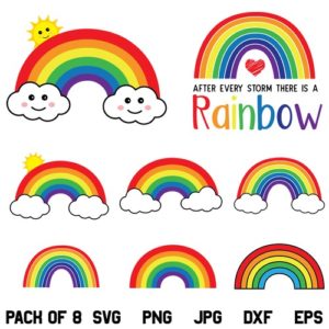 Rainbow With Clouds SVG, Rainbow With Clouds SVG File, Rainbow Clouds SVG, Rainbow SVG, Baby Rainbow SVG, PNG, DXF, Cricut, Cut File