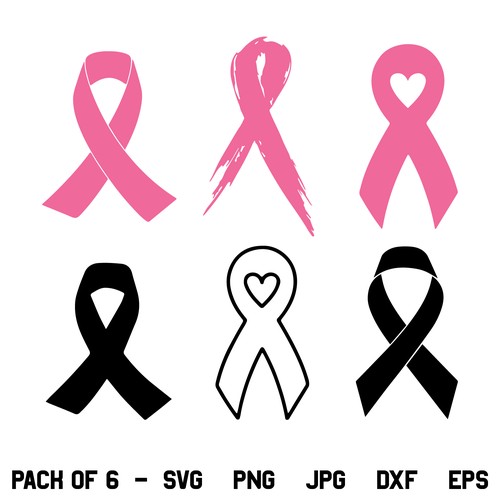Pink Ribbon SVG Bundle, Breast Cancer Pink Ribbon SVG, Cancer Ribbon SVG, Strong Woman, Pink Ribbon, Hope SVG, Cancer SVG, Breast Cancer Ribbon SVG, PNG, DXF, Cricut, Cut File