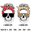 Mom Life Skull with Bandana SVG, Mom Skeleton SVG, Skull with Bandana SVG, Skull SVG, Skull Girl SVG, Mom Life Skull SVG, Messy Bun SVG, Messy Bun with Leopard Glasses SVG, Skull with Bandana SVG, PNG, DXF, Cricut, Cut File