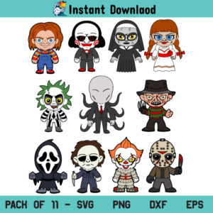 Halloween Movie Characters SVG, Halloween Characters SVG, Baby Horror Character SVG, Halloween Characters SVG, Sally, Jack, Jason, Freddy, Pennwise, Chucky, Halloween Kids