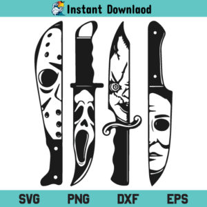 Horror Movie Characters In Knives SVG, Jason Voorhees SVG, Scream SVG, Chucky SVG, Michael Myers SVG, Halloween SVG, Horror Movie Characters Knife