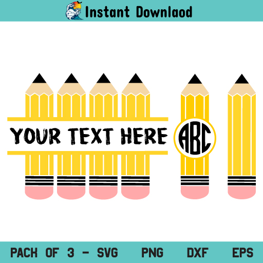Pencil Split Monogram SVG, Pencil Monogram SVG, Pencil Name Frame SVG, School, Teacher, Pencil, Monogram
