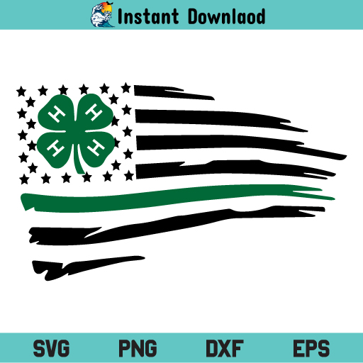 4H Clover US Flag SVG, 4 Leaf Clover Logo SVG, American Flag SVG, USA Flag SVG, 4H Clover Flag SVG, 4H Flag SVG