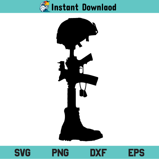 Battle Cross SVG, Military Boots SVG, Fallen Soldier Battle Cross SVG, Military Battle Cross SVG, Combat Cross SVG, US Army Veteran Gun Boots Helmet SVG