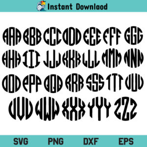 Circle Monogram SVG, Circle Monogram SVG File, Round Circle Alphabet SVG, Round Monogram Font SVG, Monogram Font, Letter