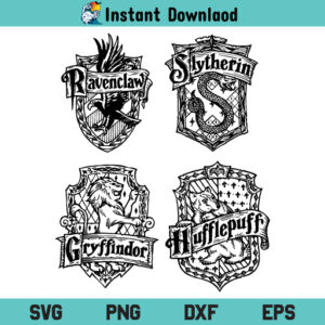 Hogwarts All House Crest SVG, Harry Potter Hogwarts All House Crest SVG Cut File, Hogwarts All House Crest SVG Files For Cricut, Vector, Silhouette Cut File, PNG, T Shirt Design SVG, Digital Download