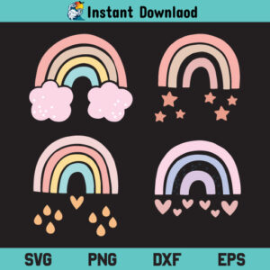 Boho Rainbow Bundle SVG, Stars, Heart, Clouds, Kids Rainbow SVG