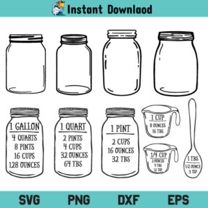 Mason Jars SVG, Kitchen Conversion Chart SVG, Kitchen Conversion Mason Jar SVG Cut File
